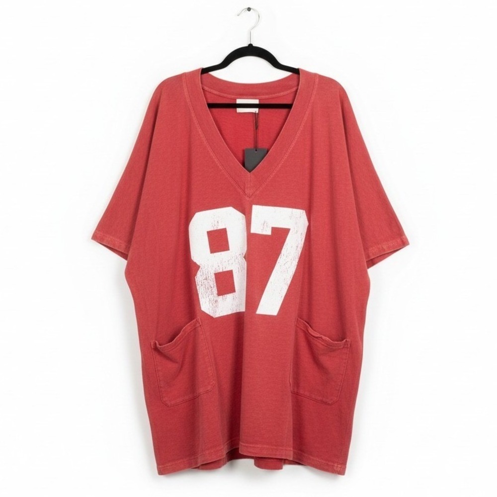 Vintage Souls Los Angeles Red 87 Football Jersey V-Neck Oversized Tee NWT